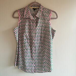 Talbots sleeveless pink pineapple button non iron blouse Size 8p